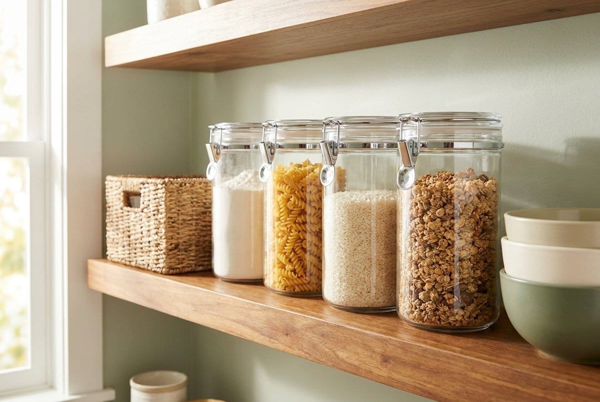 Organized pantry with airtight canisters